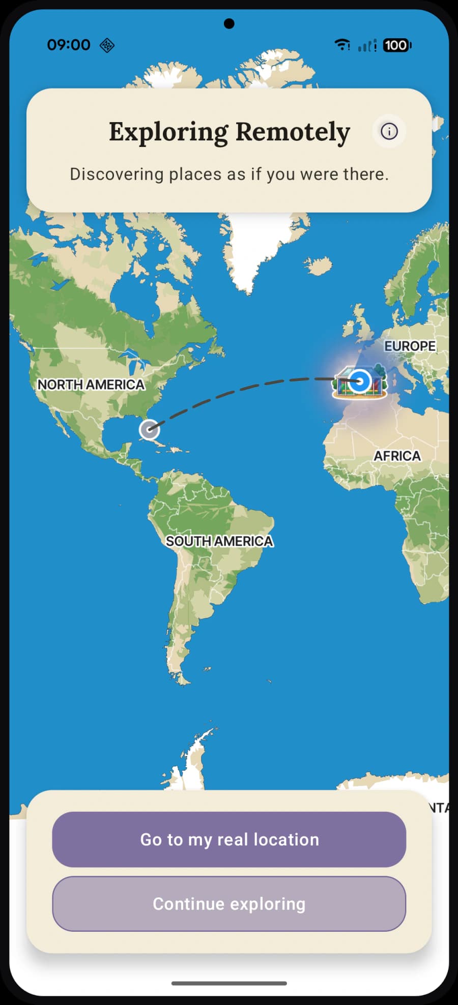 Waonder Remote Wander world map, exploring a far-away destination from afar